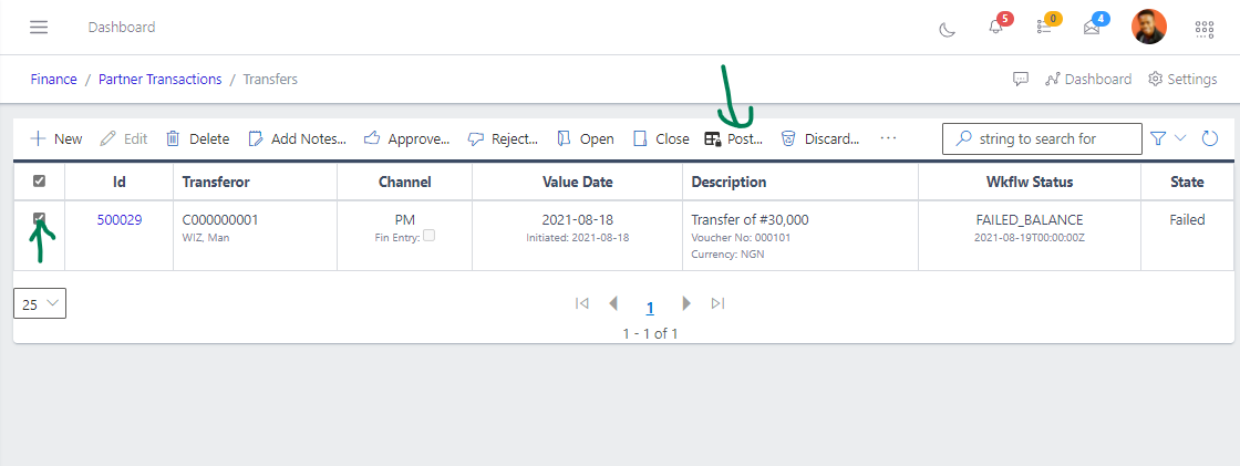 Fig 14 Posting transfer