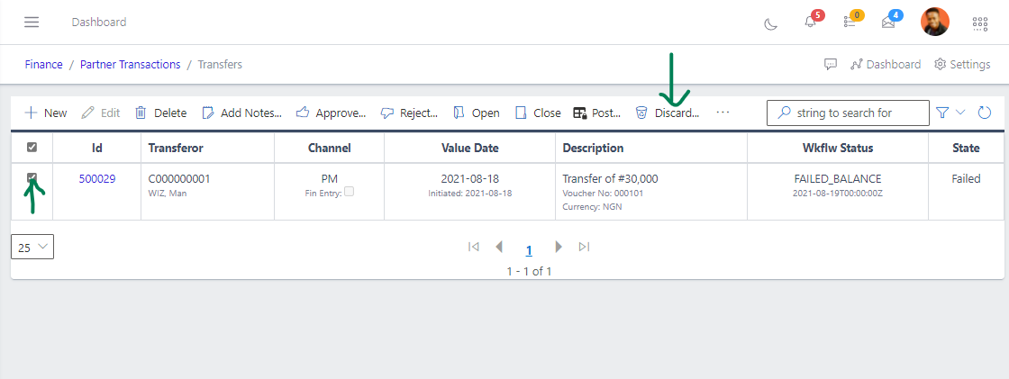 Fig 15 Discarding transfer