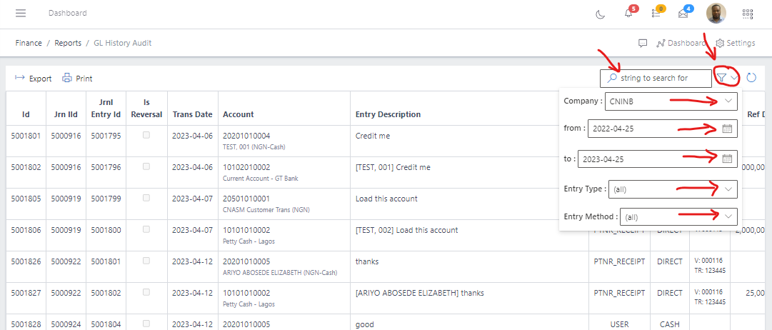 Image showing Search, filter button and filter options