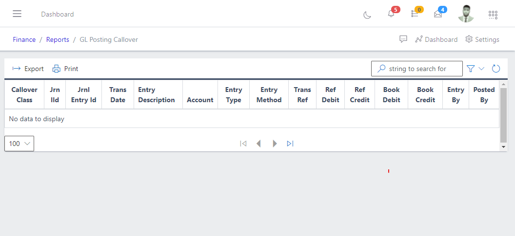 Image showing list view of GL Posting CallOver