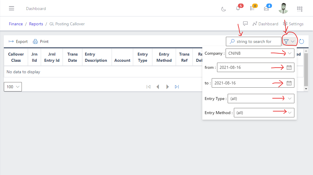 Image showing Search, filter button and filter options
