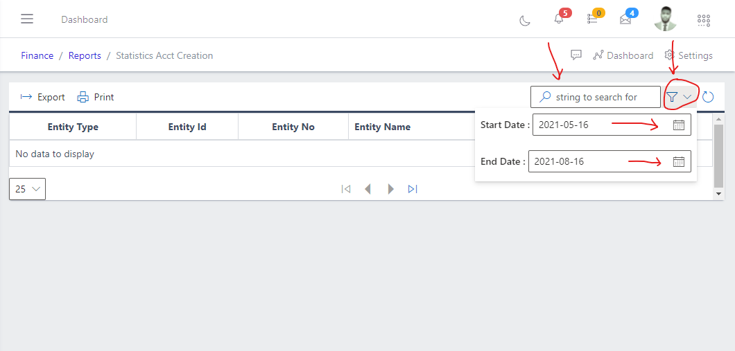 Image showing Search, filter button and filter options