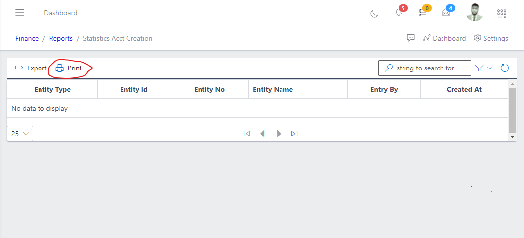 Image showing Statistics Account Creation CallOver export button