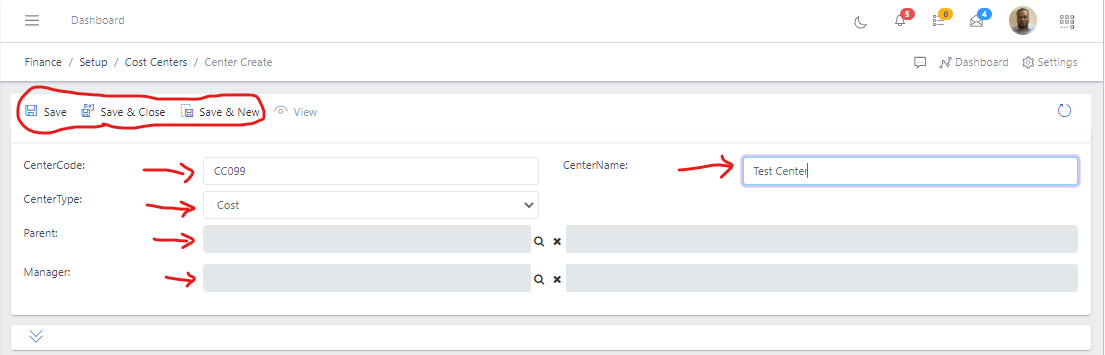 Fig 3.1 Creating Cost Center