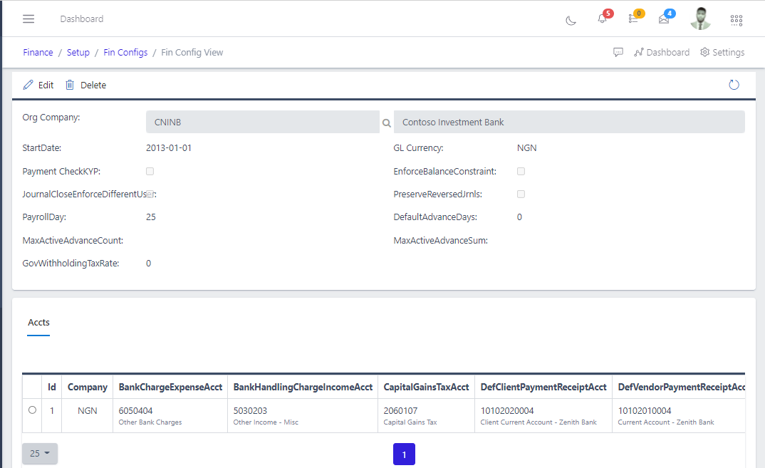 Image showing the view of an existing financial configuration