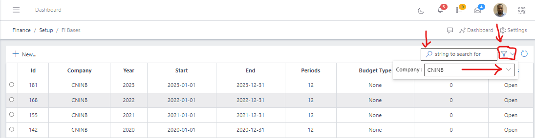 Image showing Search, filter button and filter options