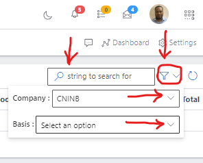 Image showing Search, filter button and filter options