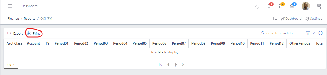 Image showing OCI(FY) export button