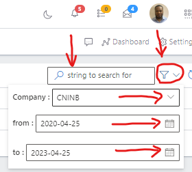 Image showing Search, filter button and filter options