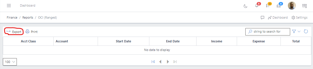 Image showing OCI(Ranged) export button