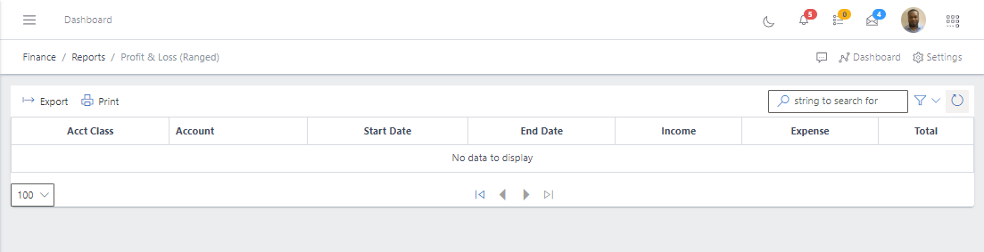 Image showing list view of Profit & Loss(Ranged)