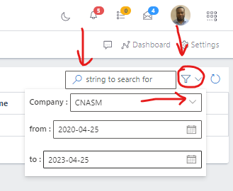 Image showing Search, filter button and filter options