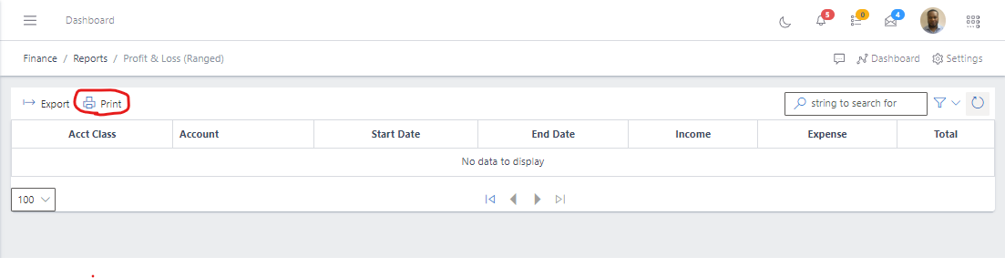Image showing Profit & Loss(Ranged) export button