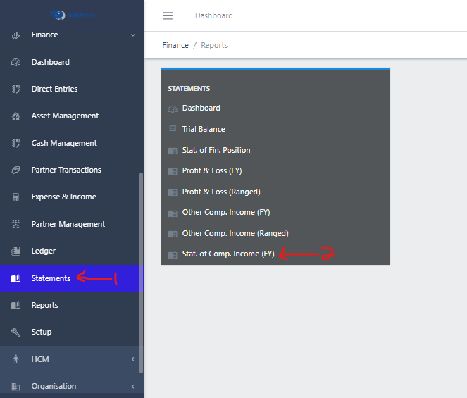 Image showing Navigation to Stat. of Comp. Income(FY)