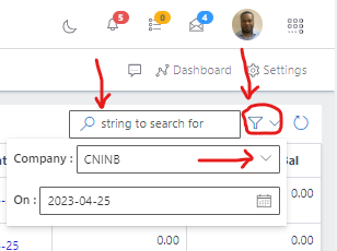 Image showing Search, filter button and filter options