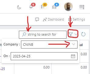 Image showing Search, filter button and filter options
