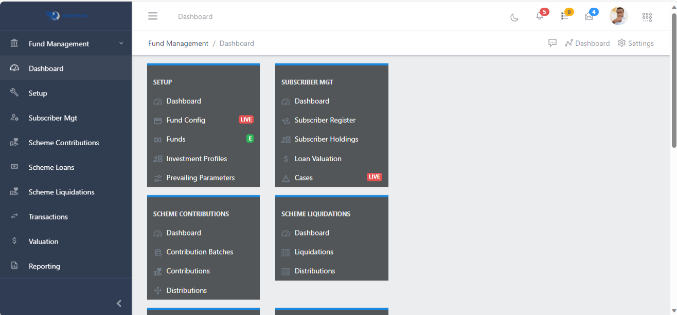 Fund Management dashboard view