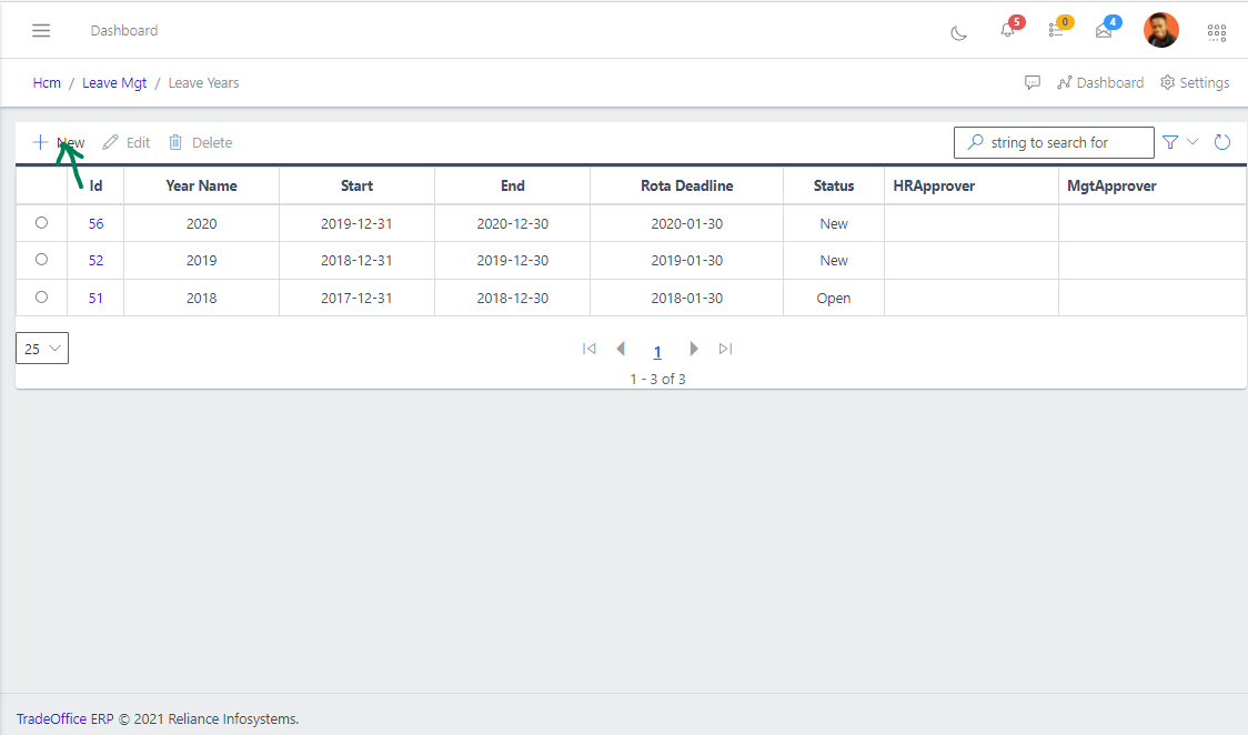 Fig 2 Creating Leave Years