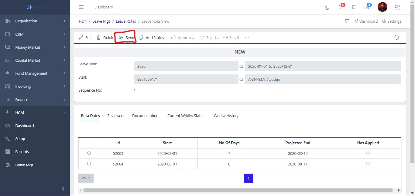 Fig 3 Send Rota Submissions