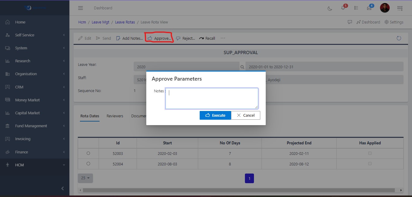 Fig 3 Approve Rota Submissions