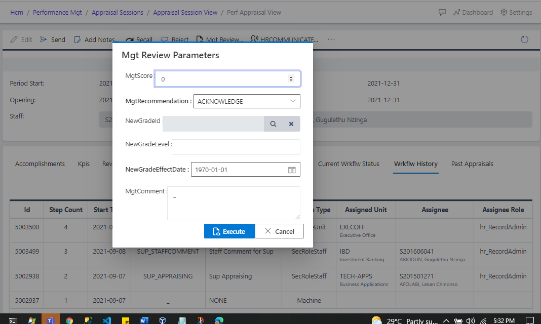 Fig 12. Management review modal box 