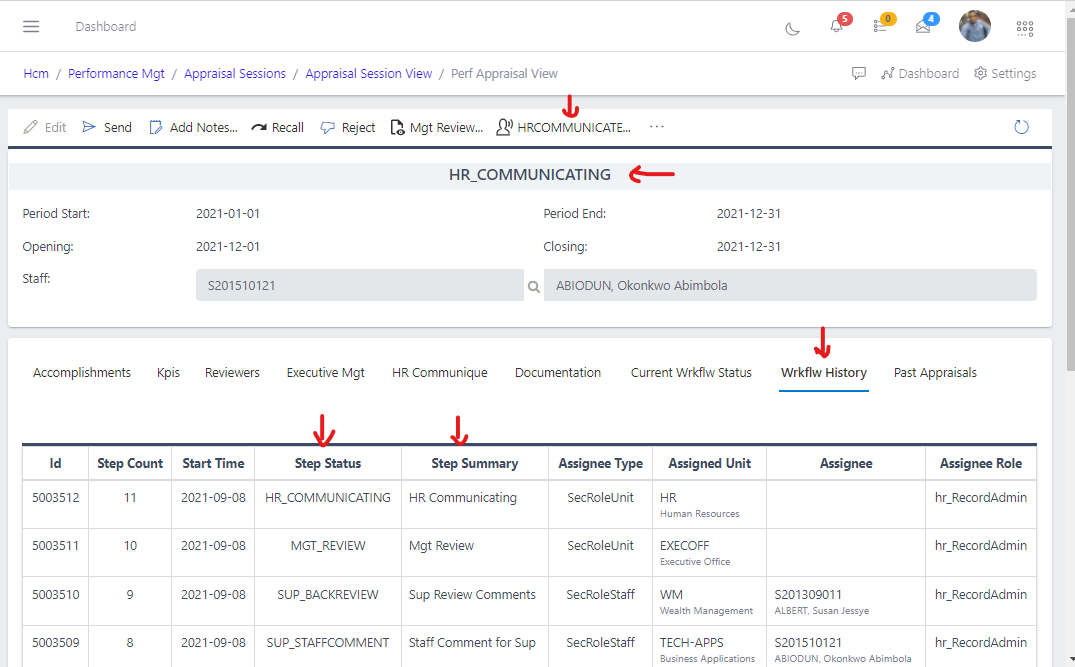 Fig 13. Appraisal in HR communicate status