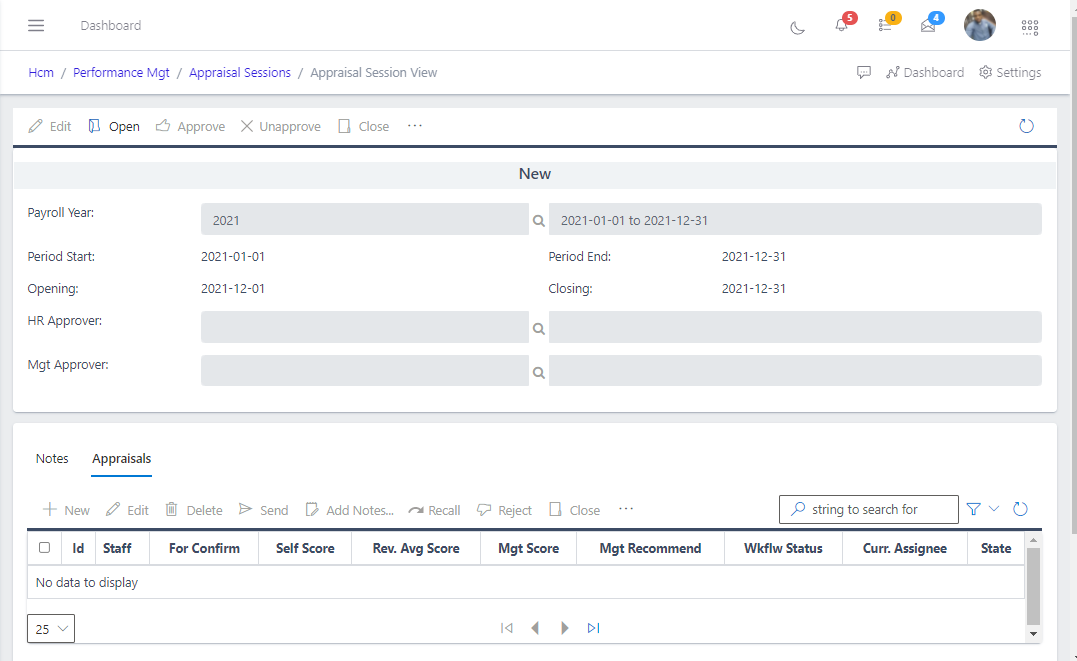 Fig 3.	Showing the view of a new appraisal session