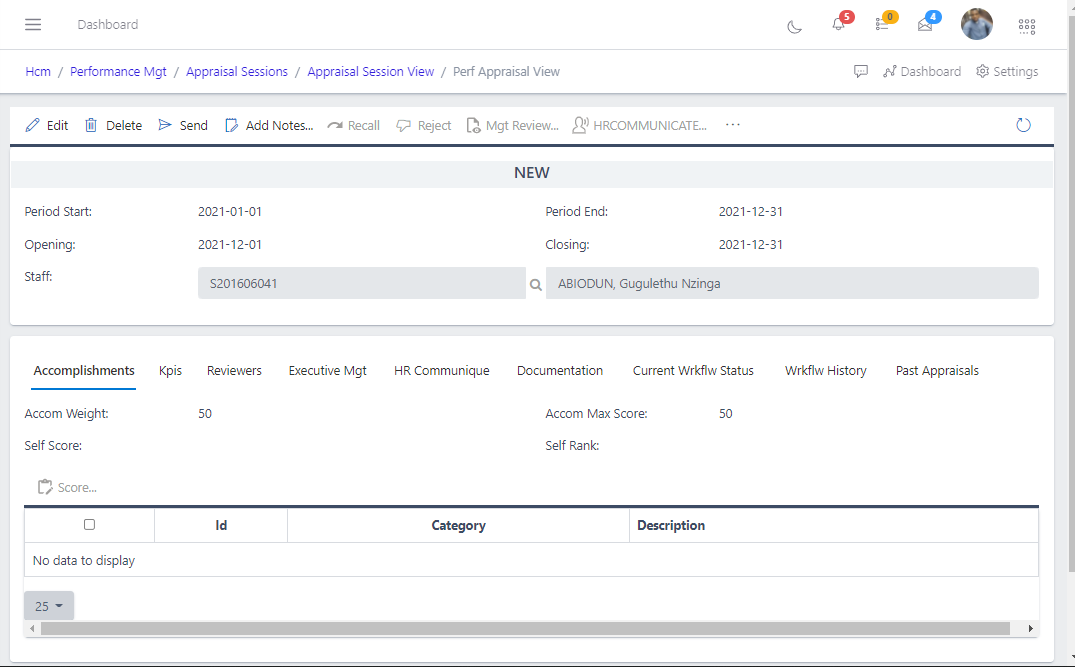 Fif 5.	Showing the detail of target to be appraised