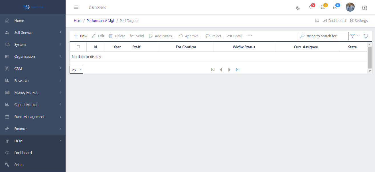 Fig 2.	A blank Perf Target list