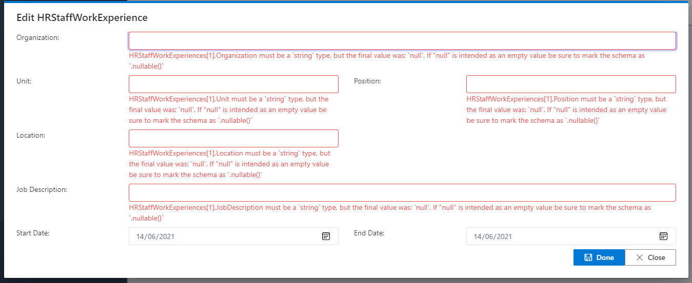 image showing filling of staff work experience