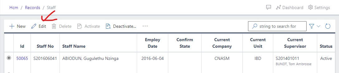 image editing a staff record