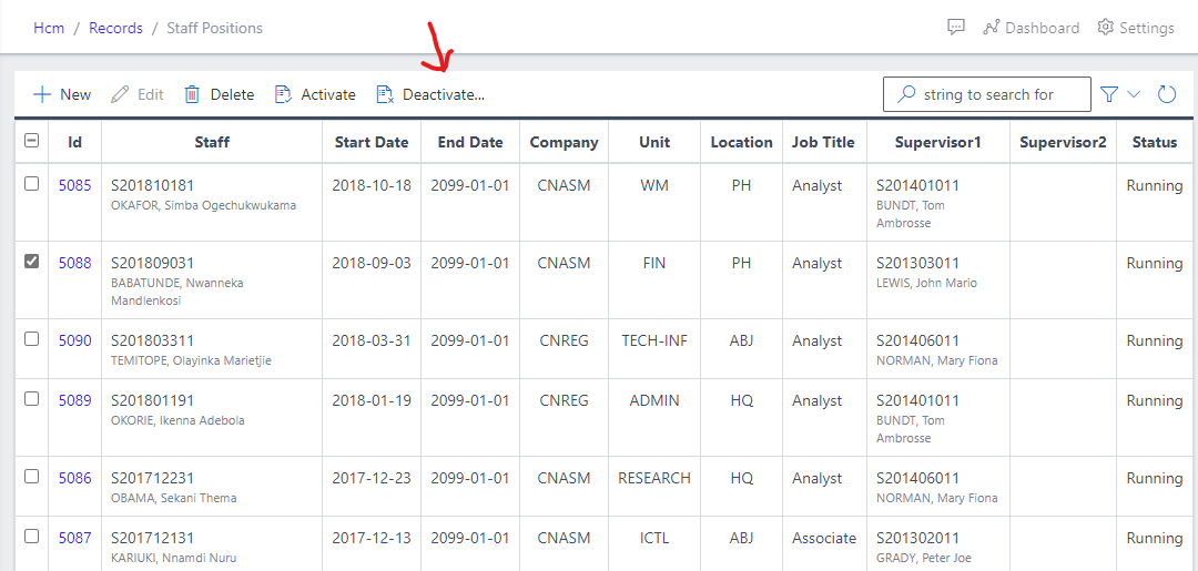 image Showing the Staff position view of the app