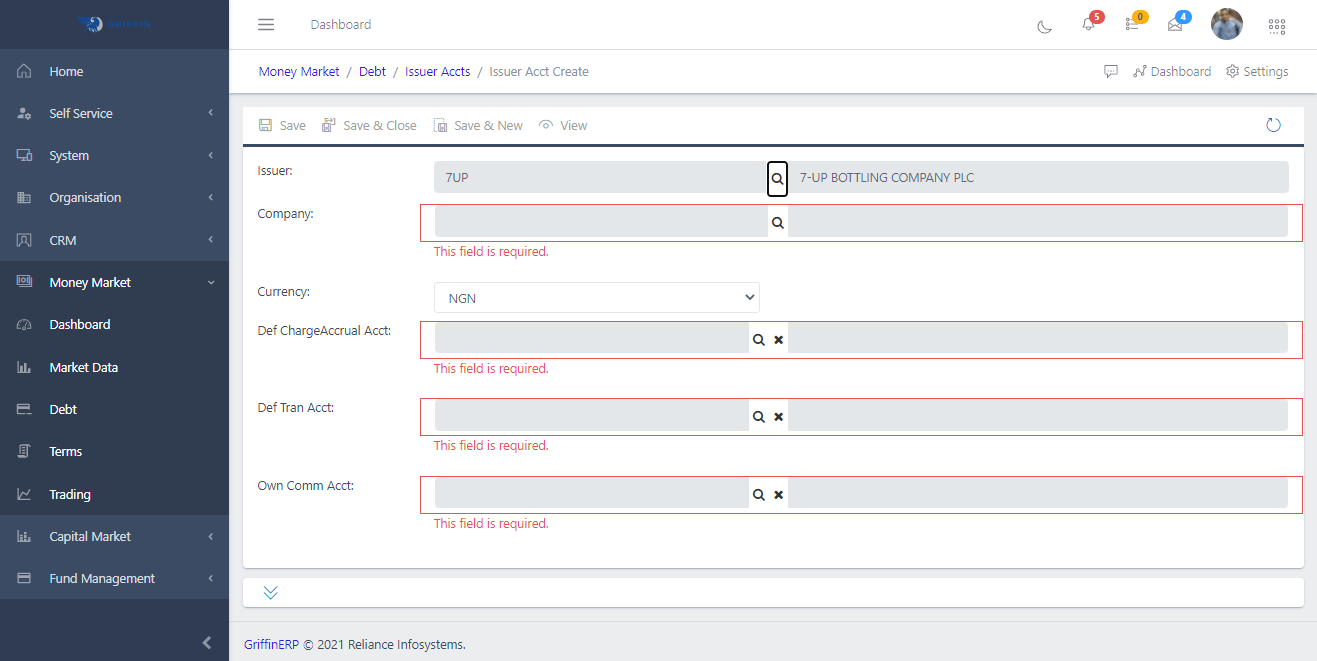 issuer account create page