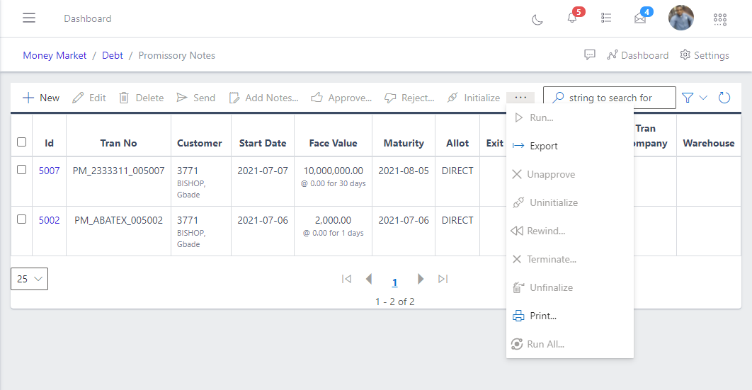 promissory note workflow button