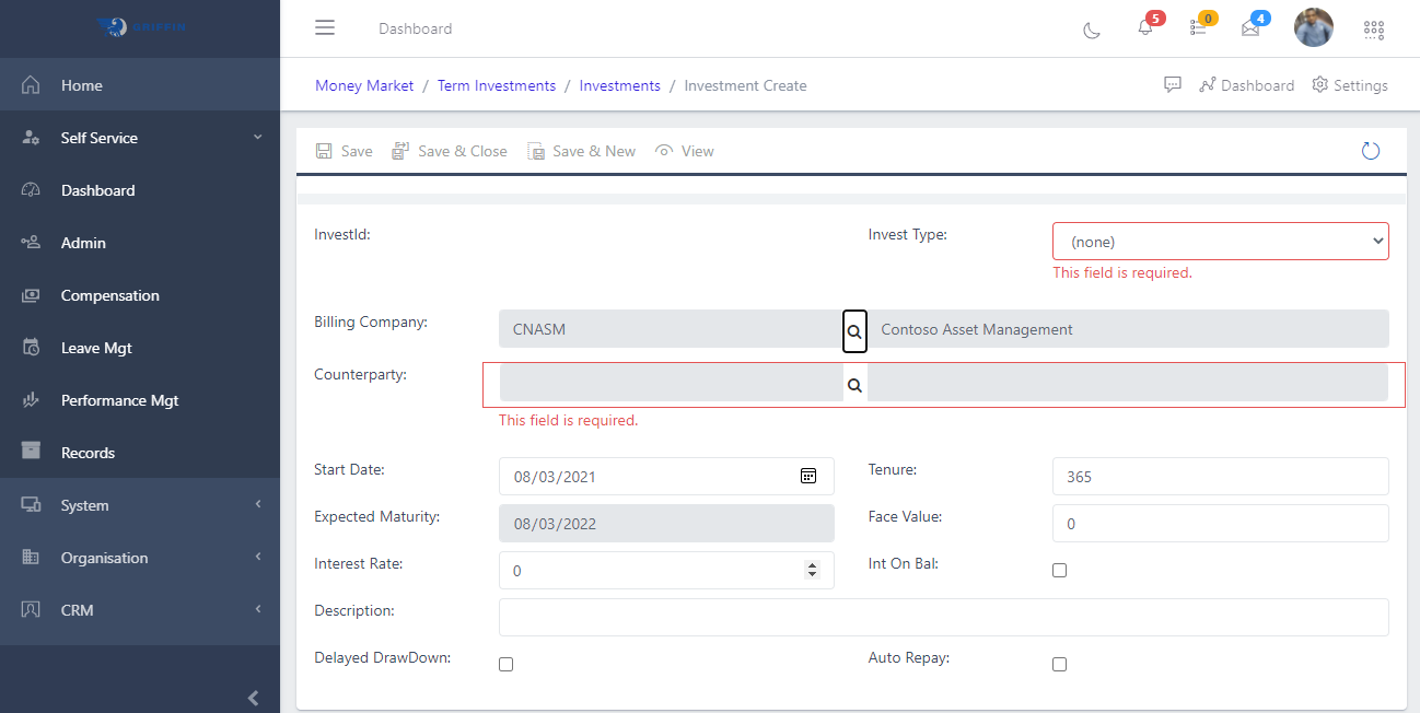 investment create page