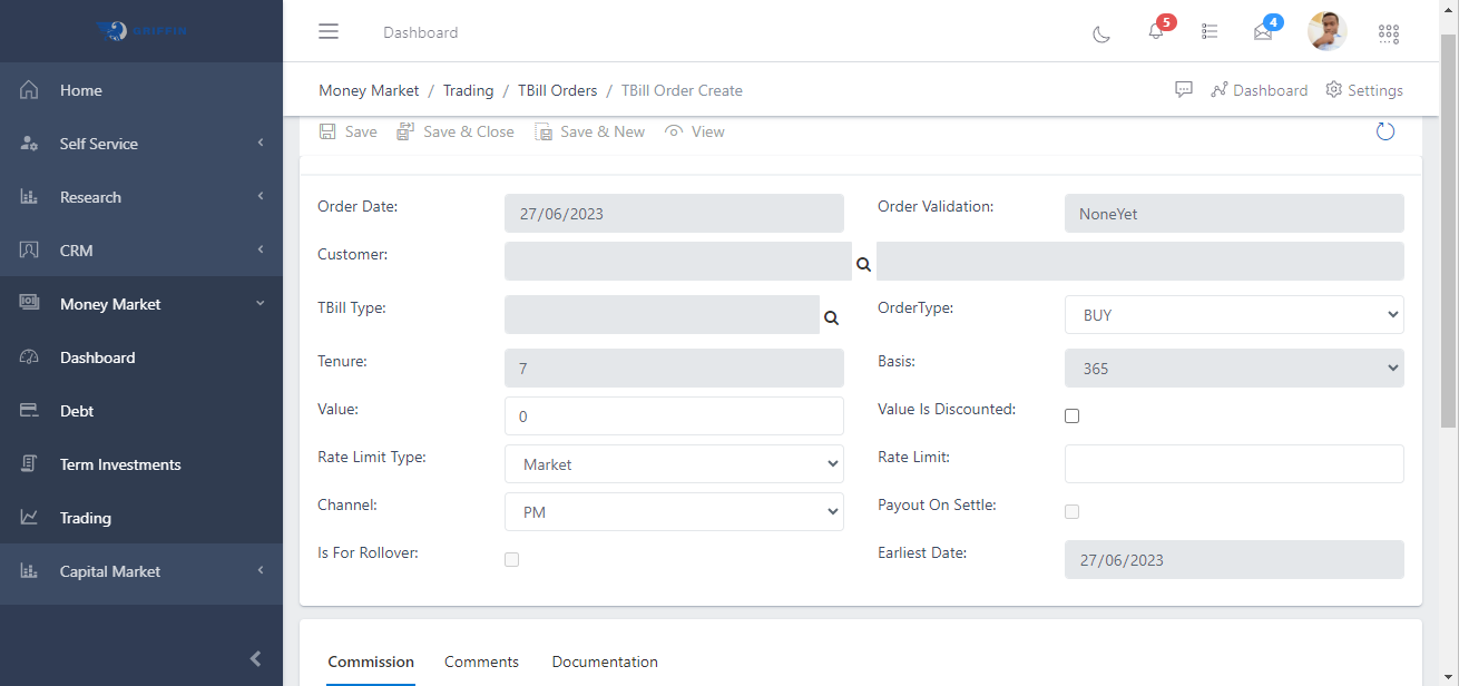 TBill Order Create New Order