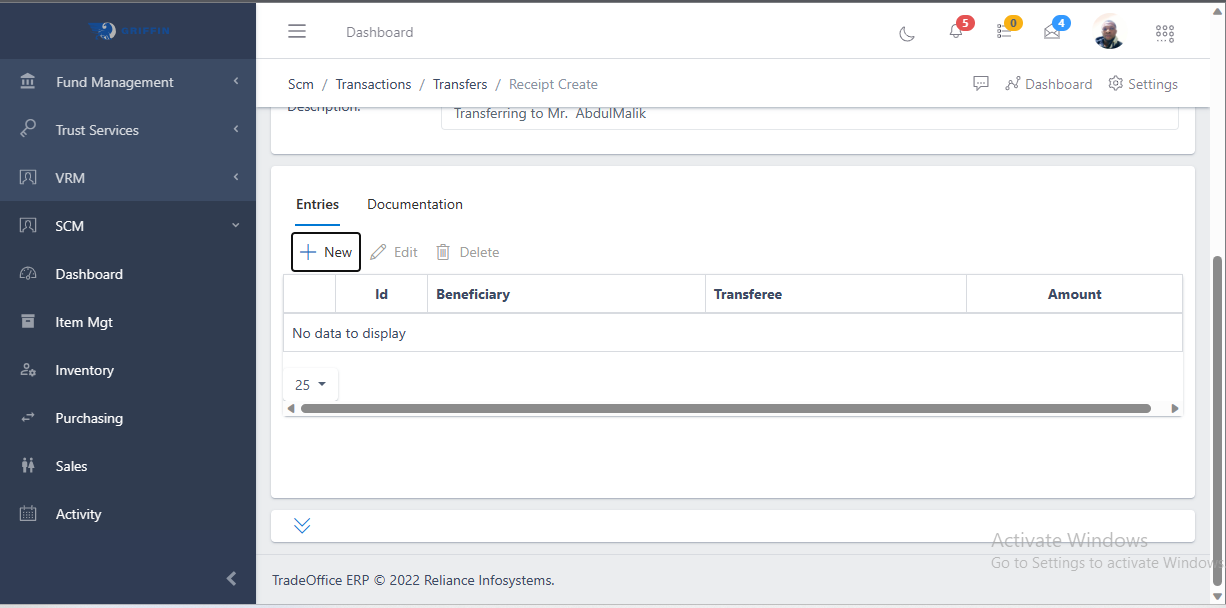 Fig 1.o Transactions Transfer Entries