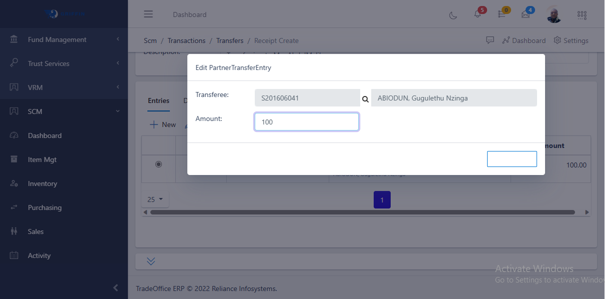Fig 1.o Transactions Transfer Entries