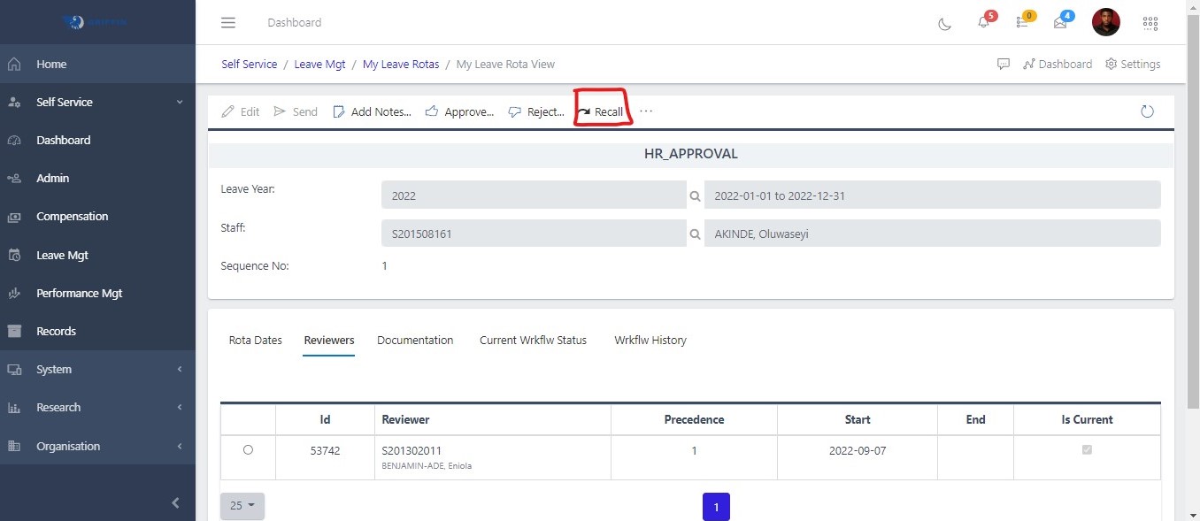 Fig 2.7 Recalling Submissions