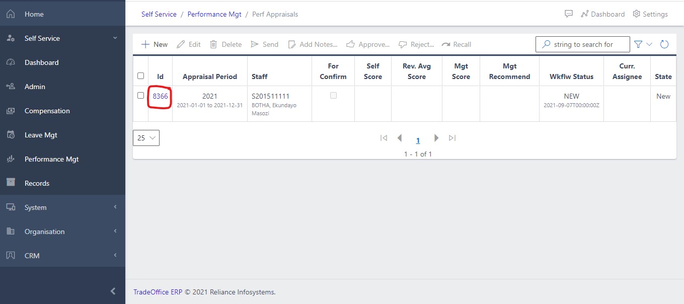 image Showing Perf Appraisal section from the app