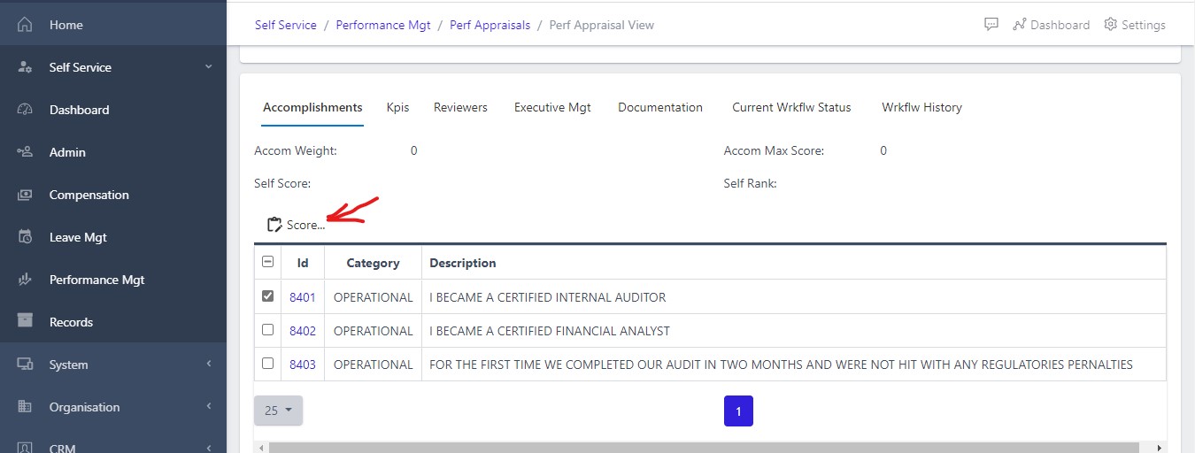 image Passing comment to accomplishments