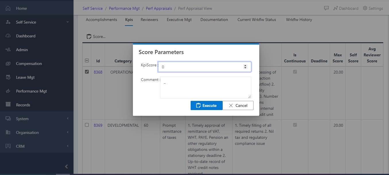 image Showing each KPI score view