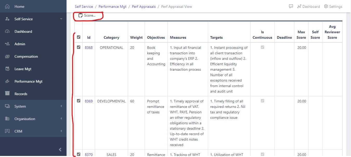 image Scoring multiple KPIs and adding comment