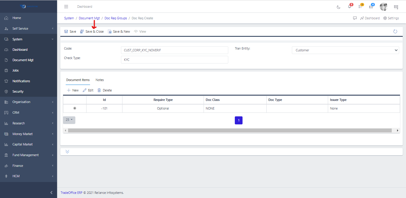Document Requirement Groups Save