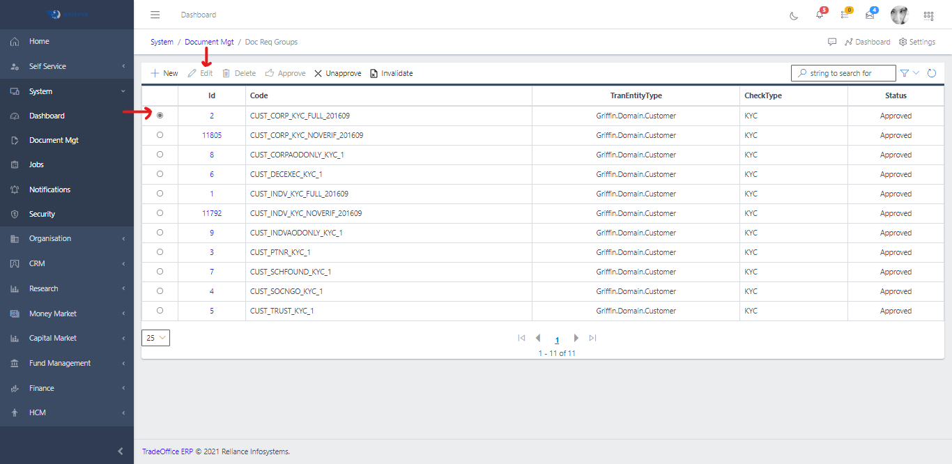 Document Requirement Groups Edit