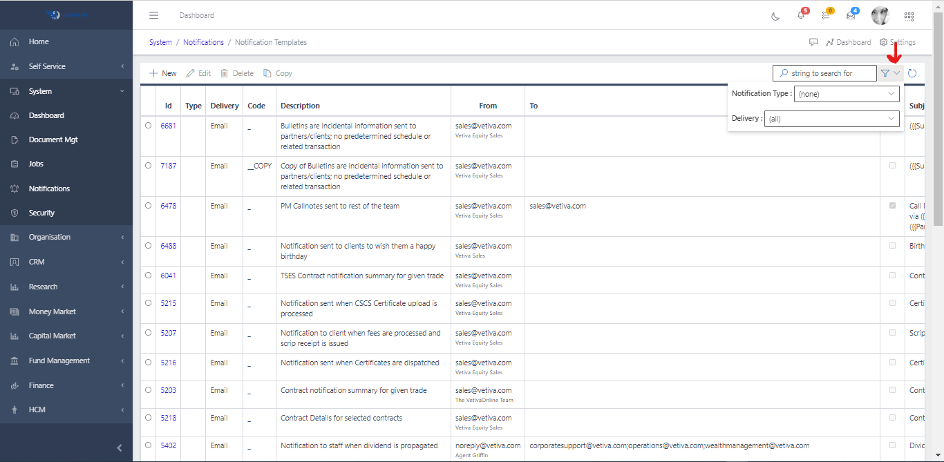 Notification Template Search
