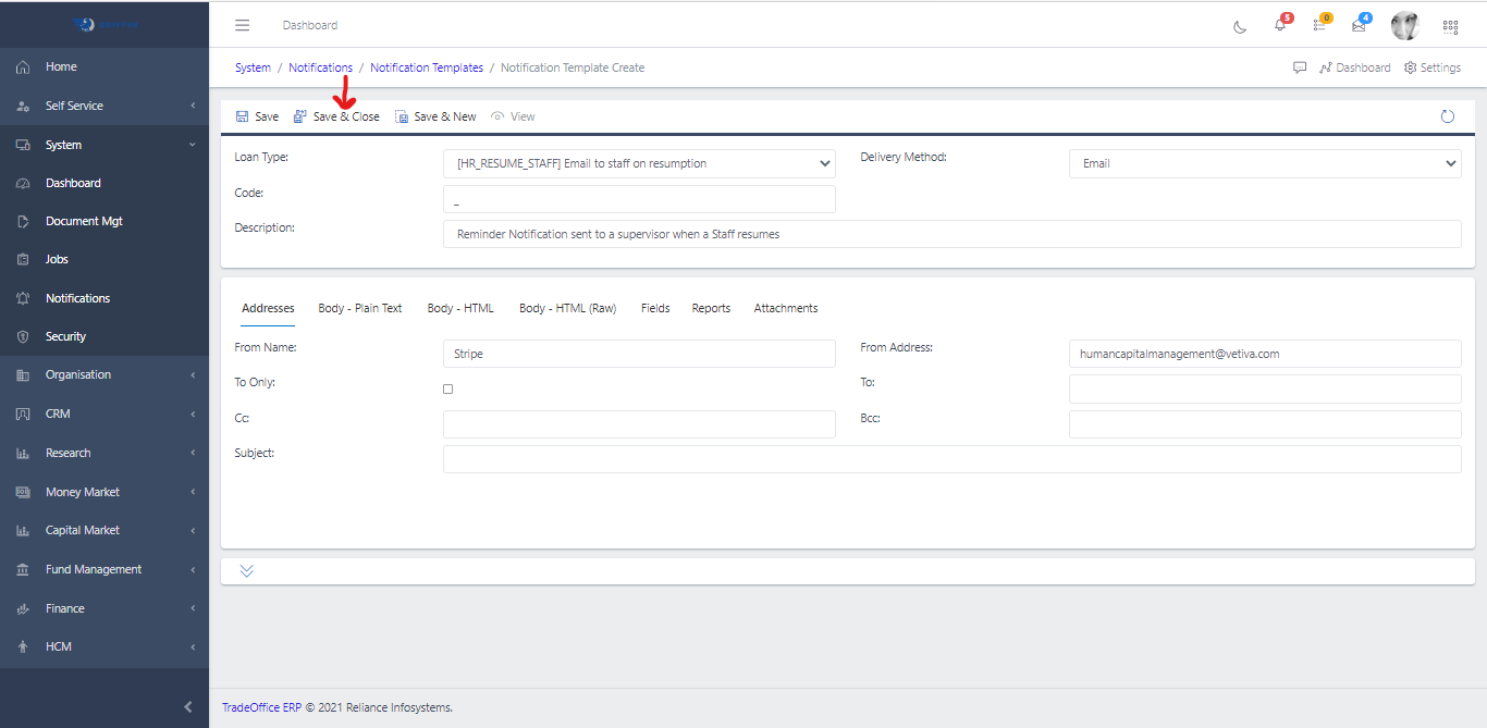 Notification Template Create
