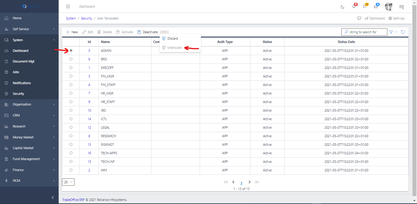 User Template Activate