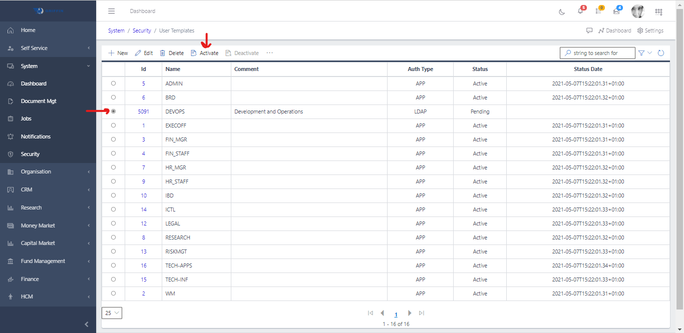 User Template Activate