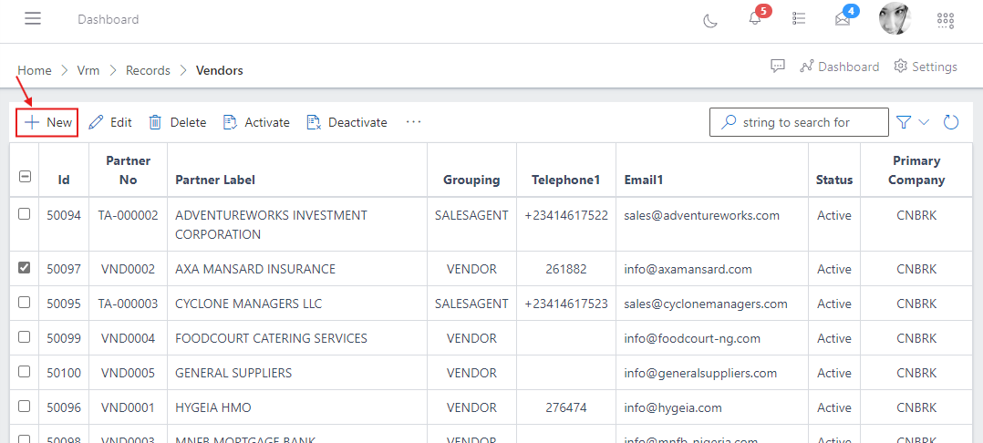image showing new button